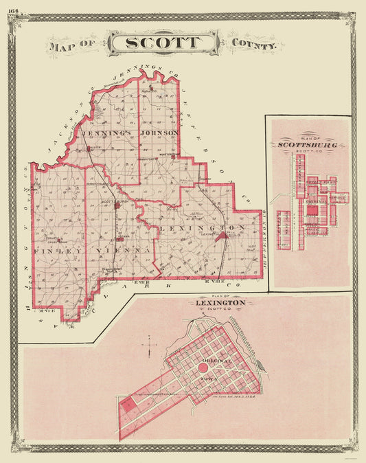 Historic County Map - Scott County Indiana - Baskin 1876 - 23 x 29.09 - Vintage Wall Art