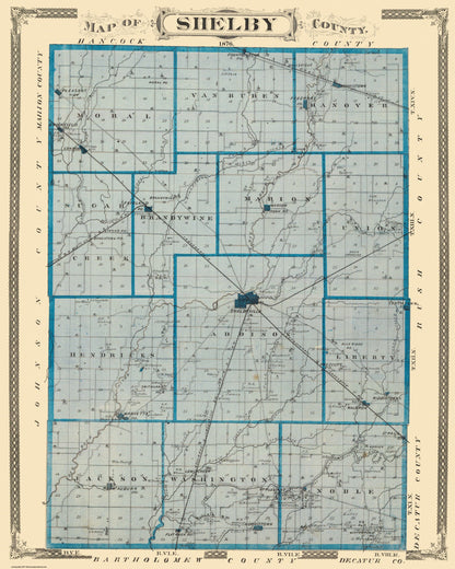 Historic County Map - Shelby County Indiana - Andreas 1876 - 23 x 28.75 - Vintage Wall Art