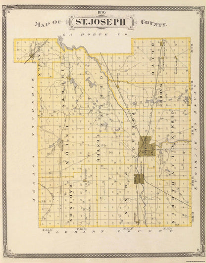 Historic County Map - St Joseph County Indiana - Andreas 1876 - 23 x 29.44 - Vintage Wall Art