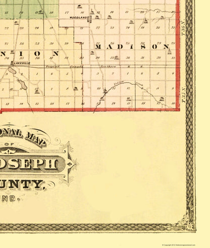 Historic County Map - St Joseph County Indiana - Higgins 1875 - 23 x 27.20 - Vintage Wall Art