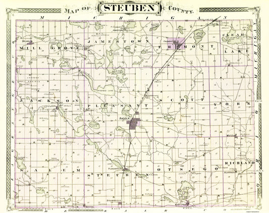 Historic County Map - Steuben County Indiana - Baskin 1876 - 23 x 29.03 - Vintage Wall Art