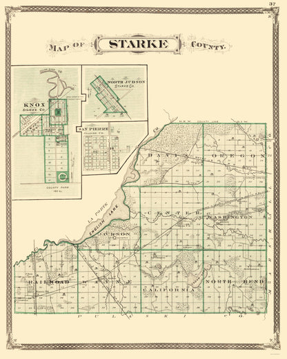 Historic County Map - Starke County Indiana - Baskin 1876 - 23 x 28.83 - Vintage Wall Art