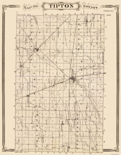 Historic County Map - Tipton County Indiana - Andreas 1876 - 23 x 29.56 - Vintage Wall Art