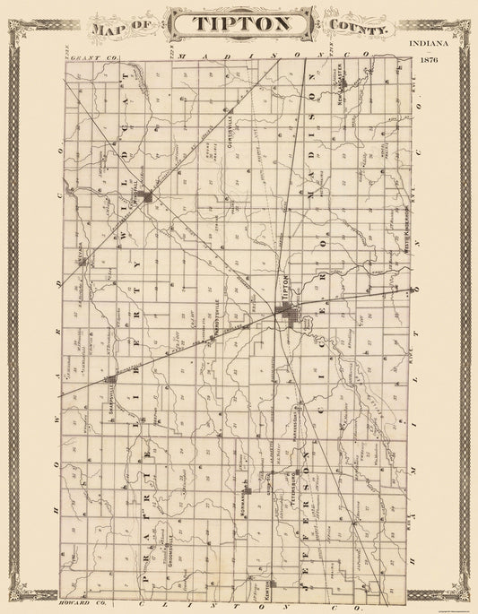 Historic County Map - Tipton County Indiana - Andreas 1876 - 23 x 29.56 - Vintage Wall Art