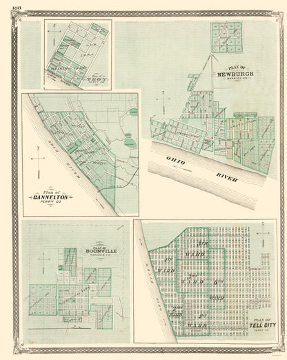 Historic City Map - Troy Cannelton Newburgh Tell City Indiana - Baskin 1876 - 23 x 28.88 - Vintage Wall Art