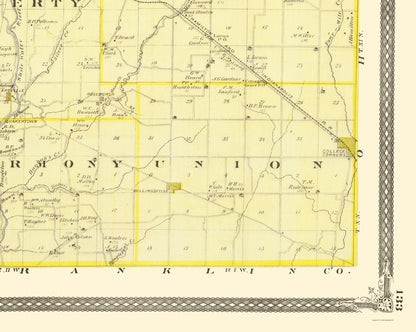 Historic County Map - Union County Indiana - Baskin 1876 - 23 x 28.80 - Vintage Wall Art