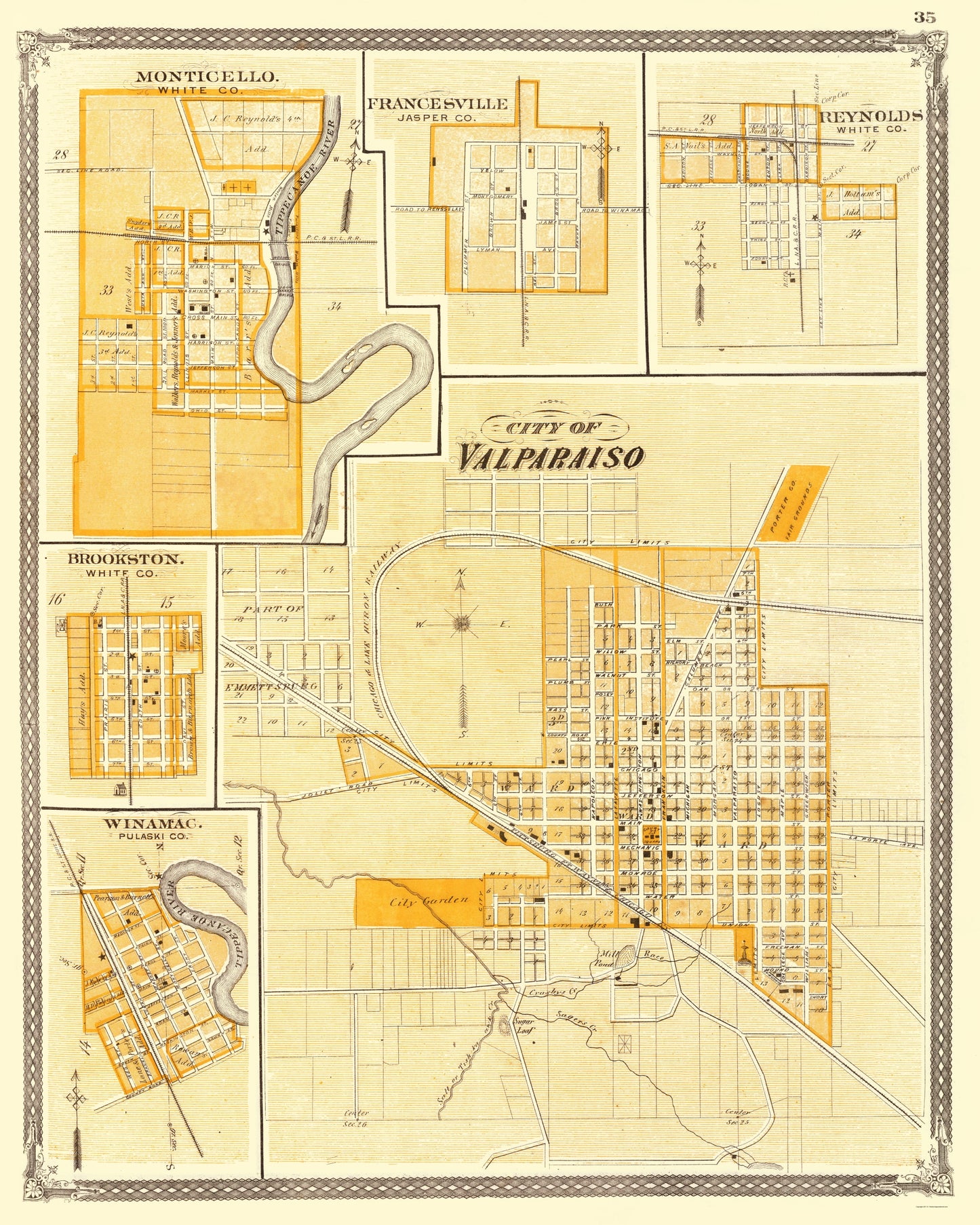 Historic City Map - Valparaiso Indiana - Baskin 1876 - 23 x 28.74 - Vintage Wall Art