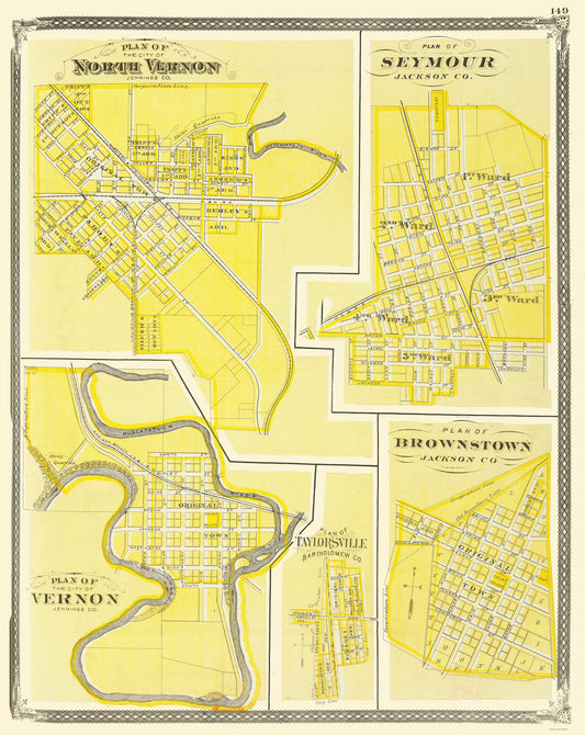 Historic City Map - Vernon Seymour Brownstone Indiana - Baskin 1876 - 23 x 28.92 - Vintage Wall Art