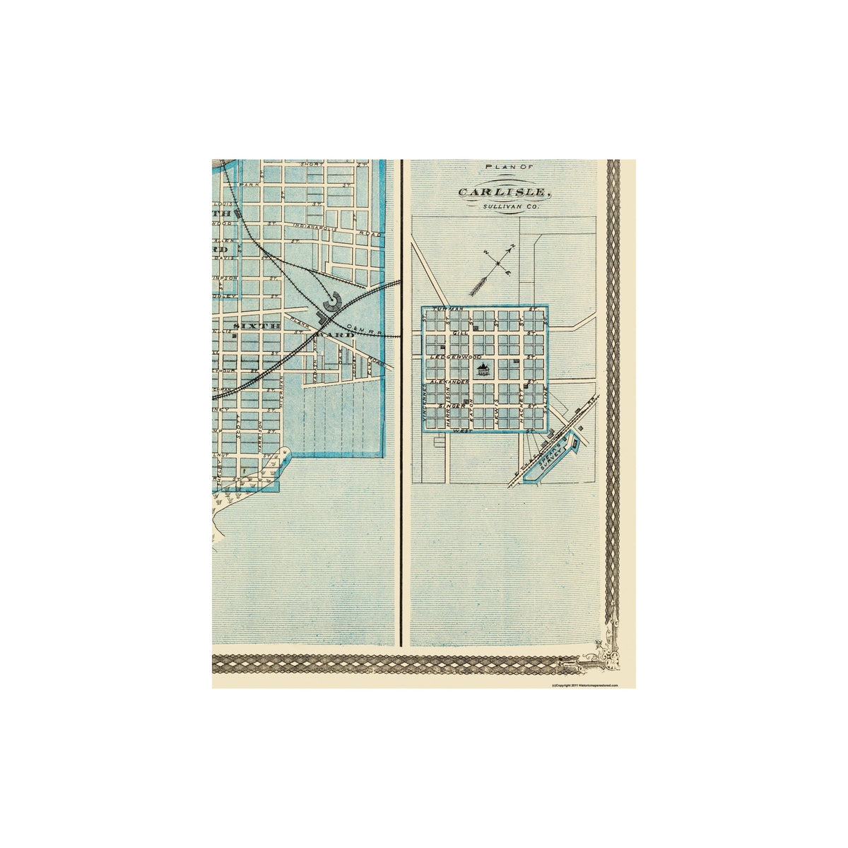 Merom Map Historic City Map - Vincennes Sullivan Merom Carlisle Indiana - Baskin ...
