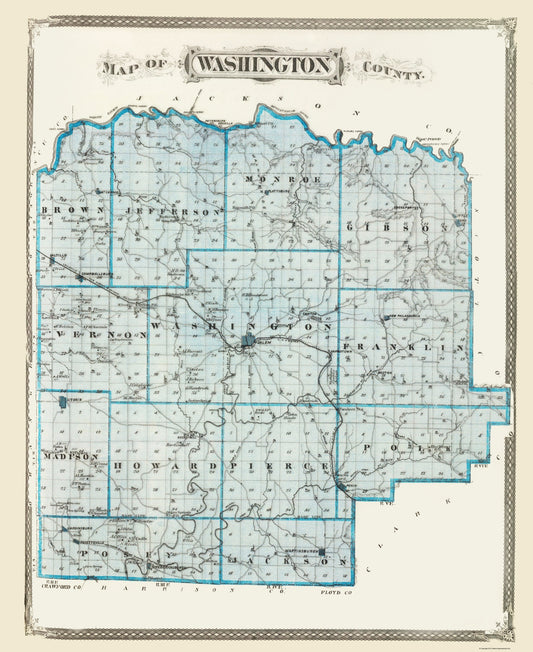 Historic County Map - Washington County Indiana - Baskin 1876 - 23 x 28.13 - Vintage Wall Art