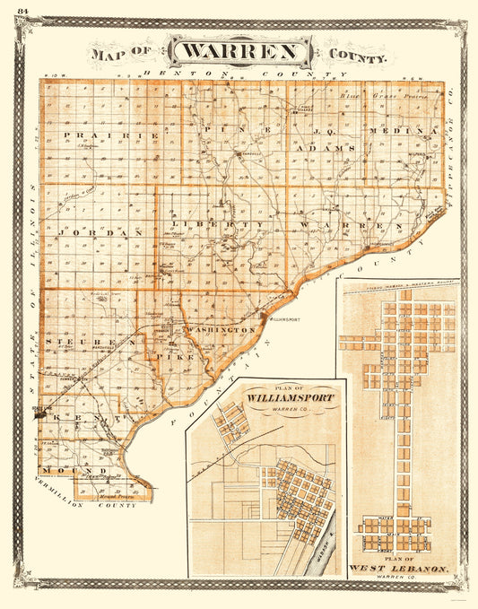 Historic County Map - Warren County Indiana - Baskin 1876 - 23 x 29.30 - Vintage Wall Art