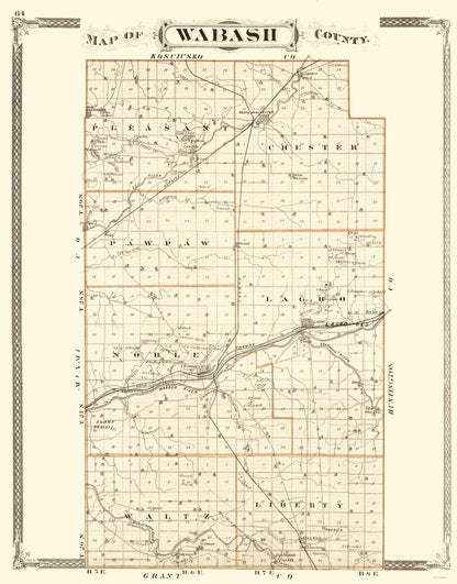 Historic County Map - Wabash County Indiana - Baskin 1876 - 23 x 29.33 - Vintage Wall Art