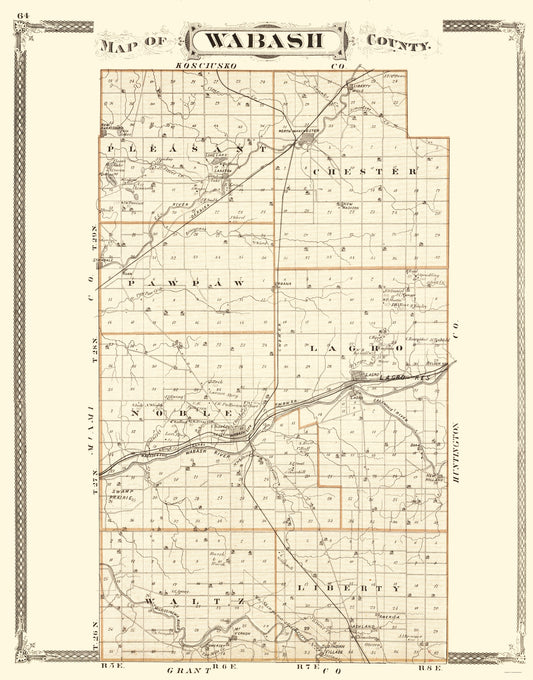 Historic County Map - Wabash County Indiana - Baskin 1876 - 23 x 29.33 - Vintage Wall Art