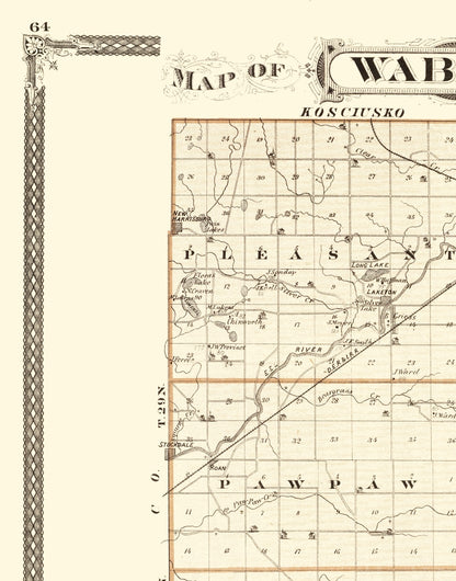 Historic County Map - Wabash County Indiana - Baskin 1876 - 23 x 29.33 - Vintage Wall Art