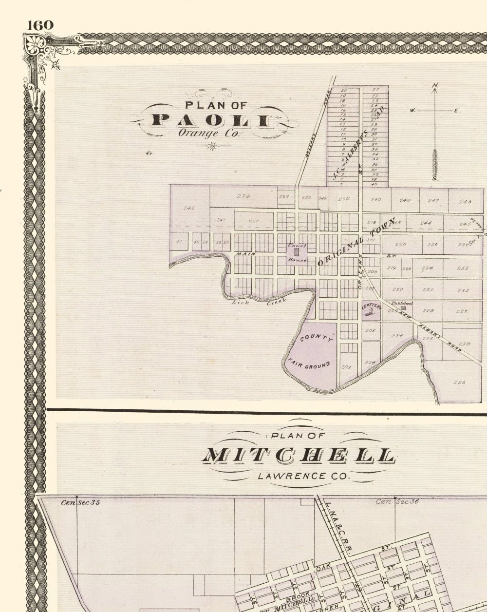 Historic City Map - Washington Paoli Orleans Bedford Mitchell Indiana - Baskin 1876 - 23x28 - Vintage Wall Art