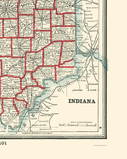Historic State Map - Indiana - Rathbun 1893 - 23 x 28.68 - Vintage Wall Art