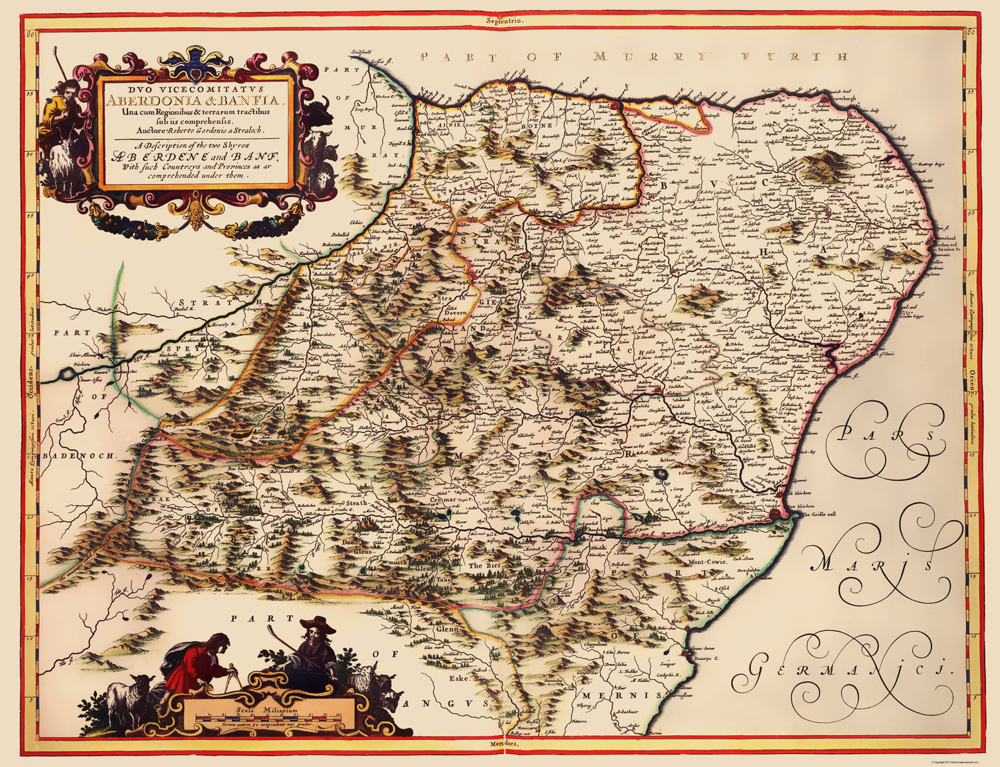 Historic Map - Aberdene Banf Scotland - Blaeu 1654 - 23 x 29.96 - Vintage Wall Art