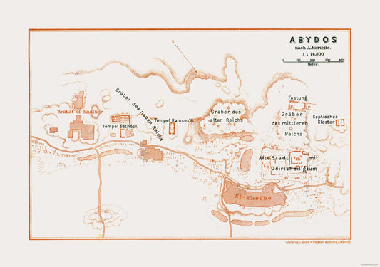 Historic Map - Abydos Egypt - Baedeker 1913 - 32.70 x 23 - Vintage Wall Art