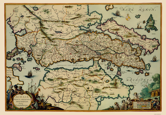 Historic Map - Greece Achaea Region - Lauremberg 1654 - 23 x 33.23 - Vintage Wall Art