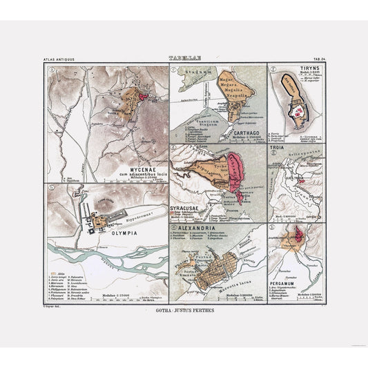 Historic Map - Europe Africa Ancient Cities - Perthes 1896 - 25.87 x 23 - Vintage Wall Art