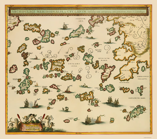 Historic Nautical Map - Greece Aegean Sea - Lauremberg 1654 - 23 x 26.12 - Vintage Wall Art