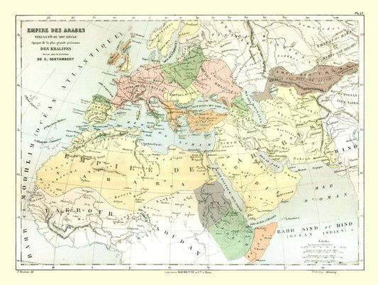 Historic Map - Arabian Empire - Cortambert 1880 - 30.40 x 23 - Vintage Wall Art