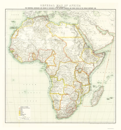 Historic Map - Africa - Bartholomew 1909 - 23 x 24.83 - Vintage Wall Art