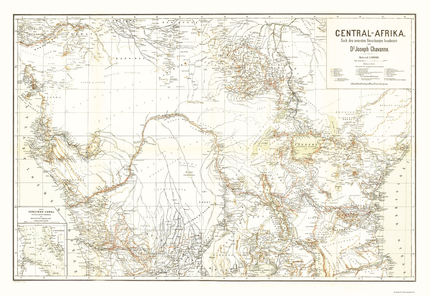 Historic Map - Africa Central - Hart 1885 - 23 x 33.36 - Vintage Wall Art