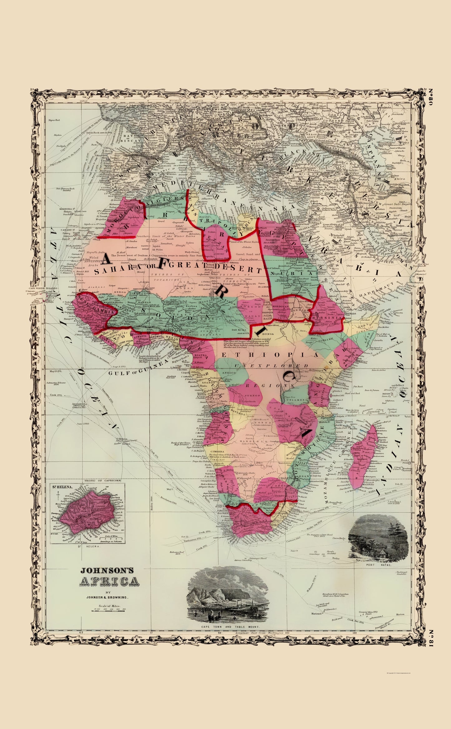 Historic Map - Africa - Johnson 1860 - 23 x 37.18 - Vintage Wall Art