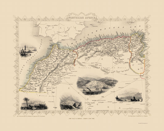 Historic Map - Africa Northern - Tallis 1851 - 23 x 28.83 - Vintage Wall Art