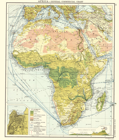 Historic Map - Africa General Commercial Chart - Newnes 1907 - 23 x 27.06 - Vintage Wall Art