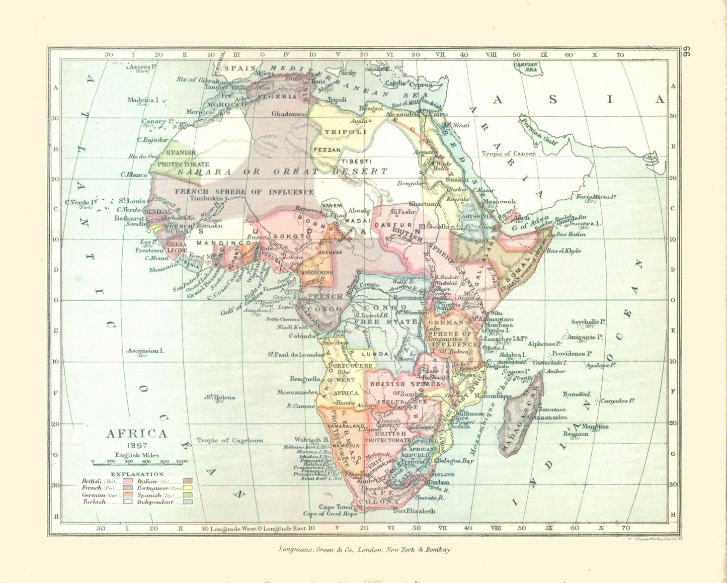 Historic Map - Africa - Gardiner 1897 - 28.66 x 23 - Vintage Wall Art