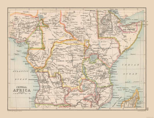 Historic Map - Africa Central - Bartholomew 1892 - Vintage Wall Art