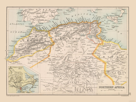 Historic Map - Africa Northern - Bartholomew 1892 - Vintage Wall Art