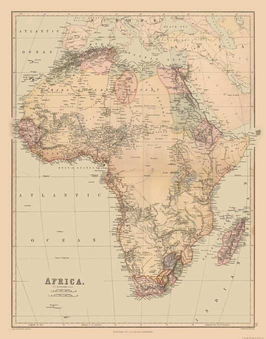 Historic Map - Africa - Bartholomew 1867 - Vintage Wall Art