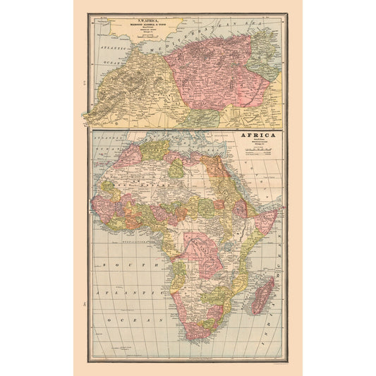 Historic Map - Africa North West - Cram 1888 - Vintage Wall Art
