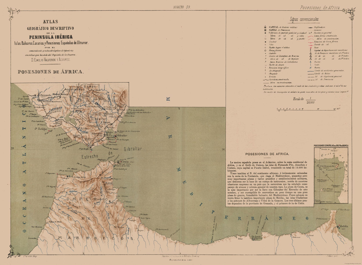 Historic Map - Africa Spanish Possessions - Valverde 1880 - 31.37 x 23 - Vintage Wall Art