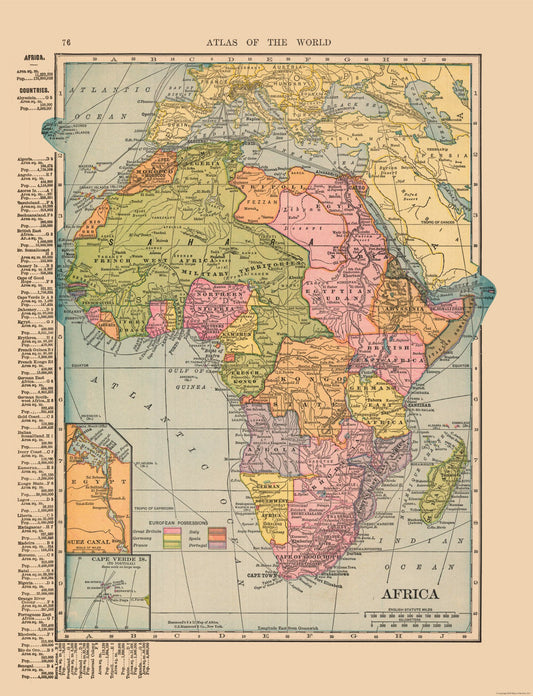 Historic Map - Africa - Hammond 1910 - Vintage Wall Art