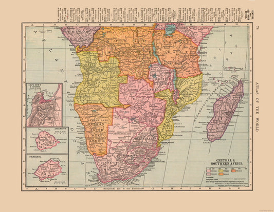 Historic Map - Africa Central Southern - Hammond 1910 - Vintage Wall Art