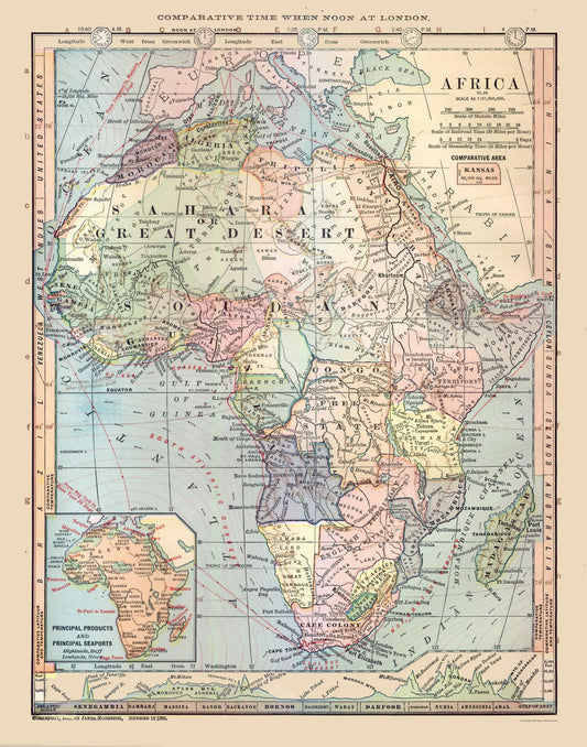Historic Map - Africa - Monteith 1882 - Vintage Wall Art