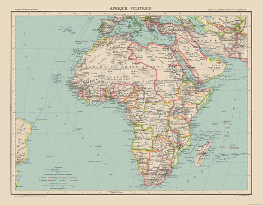 Historic Map - Africa Political - Schrader 1908 - Vintage Wall Art