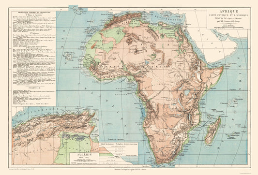 Historic Map - Africa Physical - Drioux 1882 - Vintage Wall Art