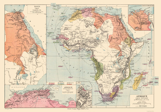 Historic Map - Africa Political - Drioux 1882 - Vintage Wall Art