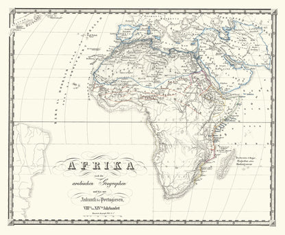 Historic Map - Africa Post Arabs 14 Century - Spruner 1855 - 32.70 x 23 - Vintage Wall Art