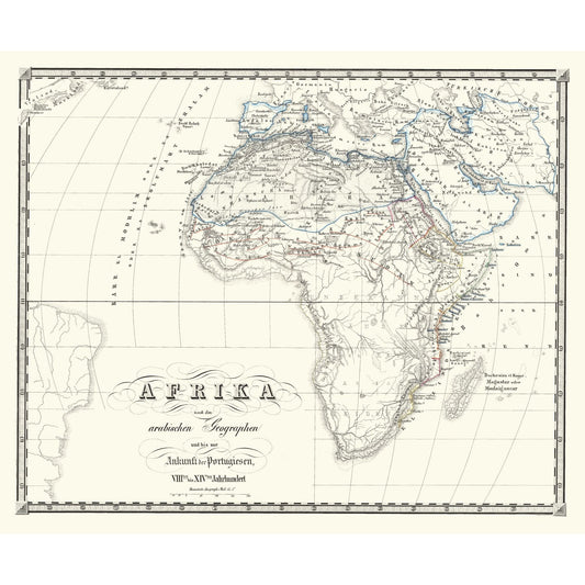 Historic Map - Africa Post Arabs 14 Century - Spruner 1855 - 32.70 x 23 - Vintage Wall Art