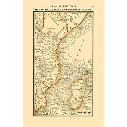 Historic Map - Madagascar South East Africa - Alden 1886 - 23 x 35.68 - Vintage Wall Art