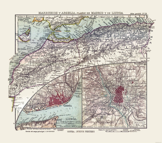 Historic Map - Africa Northwest Spain Portugal - Perthes 1921 - 26.08 x 23 - Vintage Wall Art