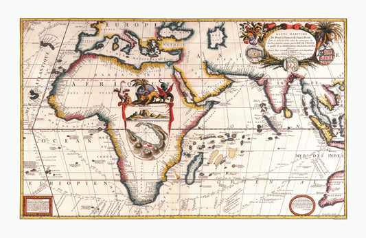 Historic Map - Africa Brest Siam Maritime Route - Coronelli 1687 - 35.44 x 23 - Vintage Wall Art
