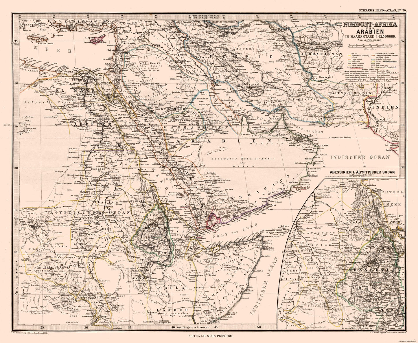 Historic Map - North Africa Arabia - Steilers 1881 - 28.05 x 23 - Vintage Wall Art