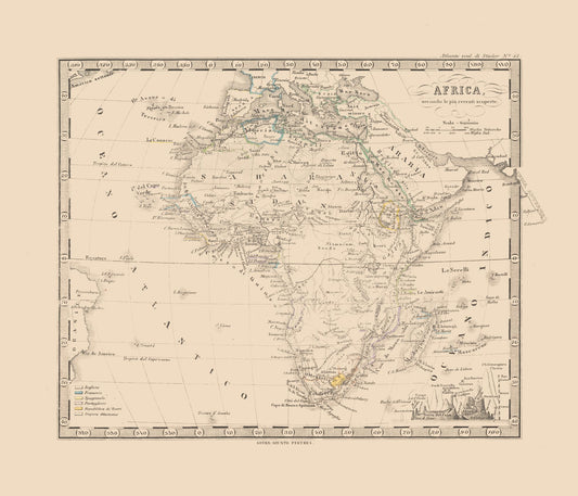 Historic Map - Africa - Perthes 1870 - 26.86 x 23 - Vintage Wall Art